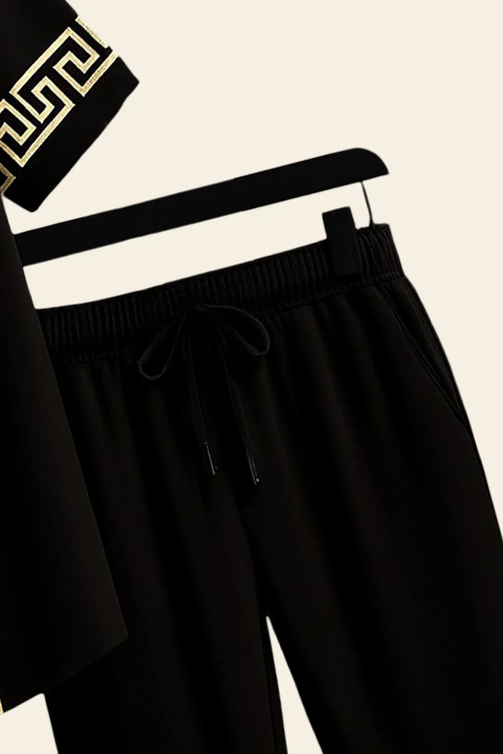 Black & Gold Greek Border Shirt & Pants Set – Luxury Short Sleeve Co-Ord Outfit