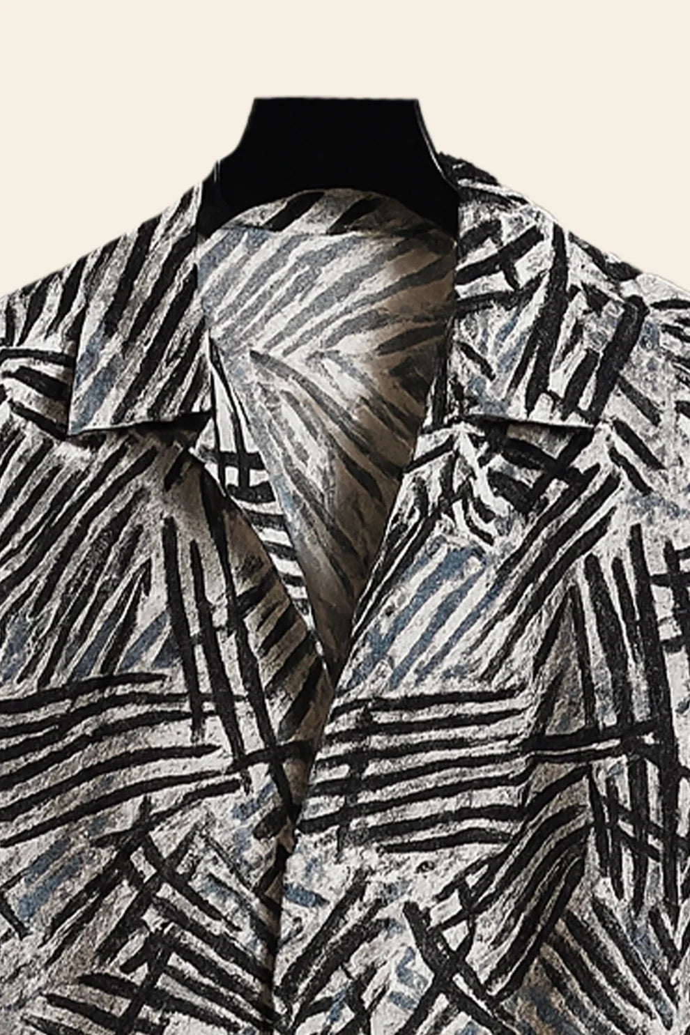 Black & Grey Abstract Scratch Print Shirt & Pants Set – Modern Short Sleeve Co-Ord Outfit