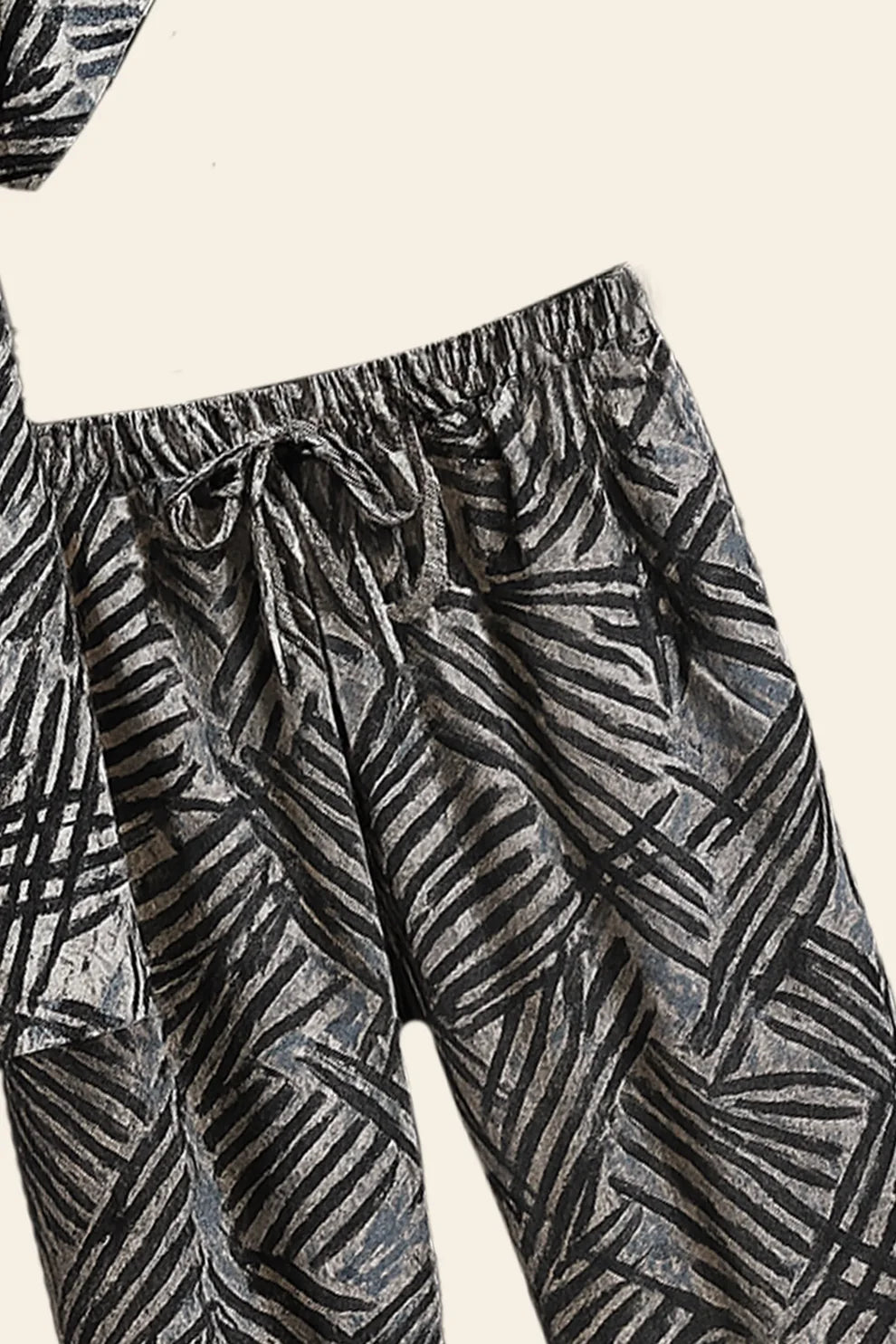 Black & Grey Abstract Scratch Print Shirt & Pants Set – Modern Short Sleeve Co-Ord Outfit