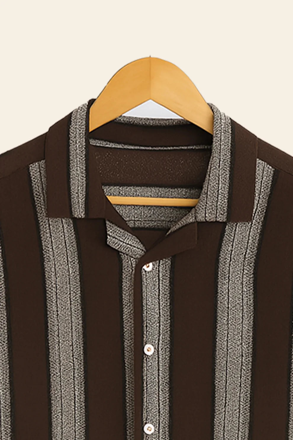 Brown Vertical Stripe Shirt with Matching Pants – Premium Casual Co-Ord Set