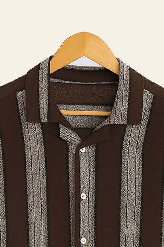 Brown Vertical Stripe Shirt with Matching Pants – Premium Casual Co-Ord Set