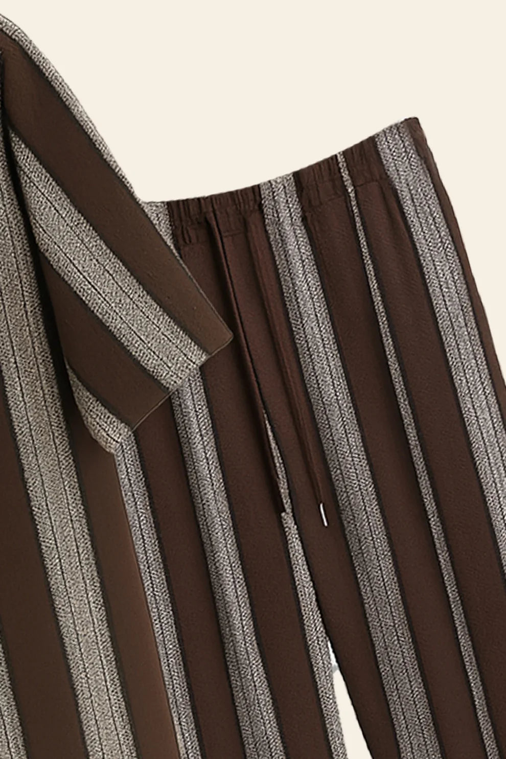 Brown Vertical Stripe Shirt with Matching Pants – Premium Casual Co-Ord Set