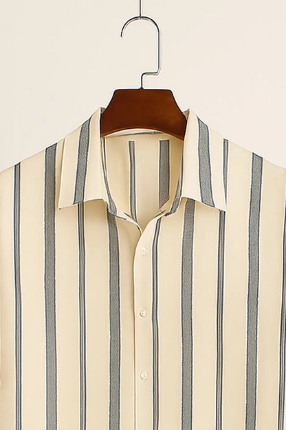 Cream Vertical Stripe Shirt with Matching Joggers – Premium Casual Co-Ord Set