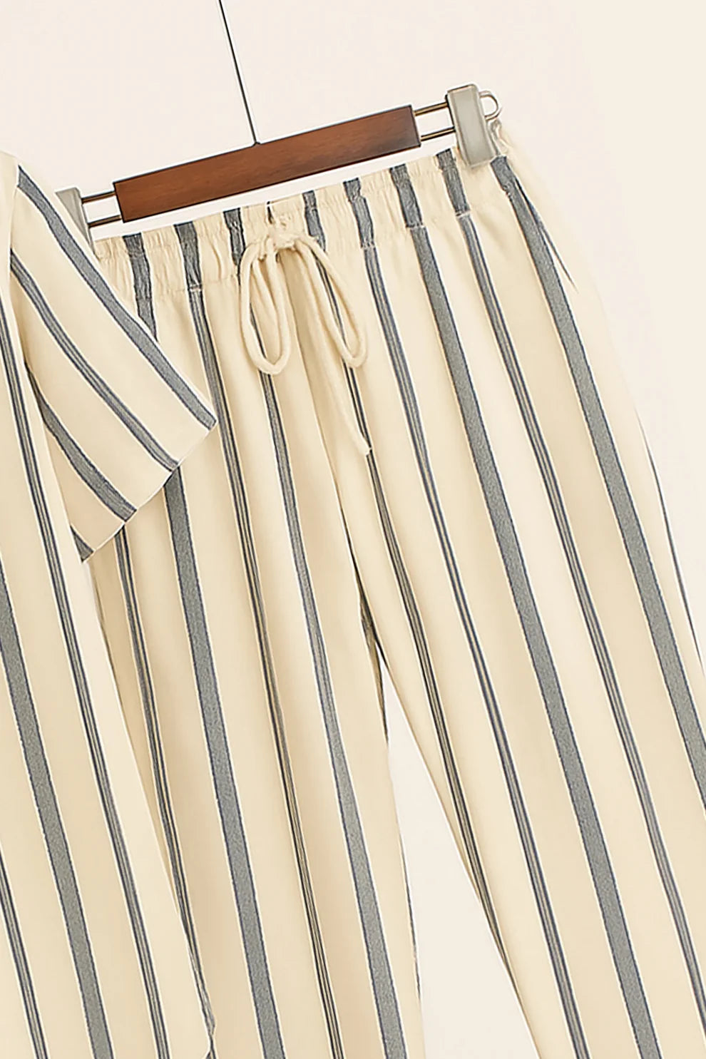 Cream Vertical Stripe Shirt with Matching Joggers – Premium Casual Co-Ord Set