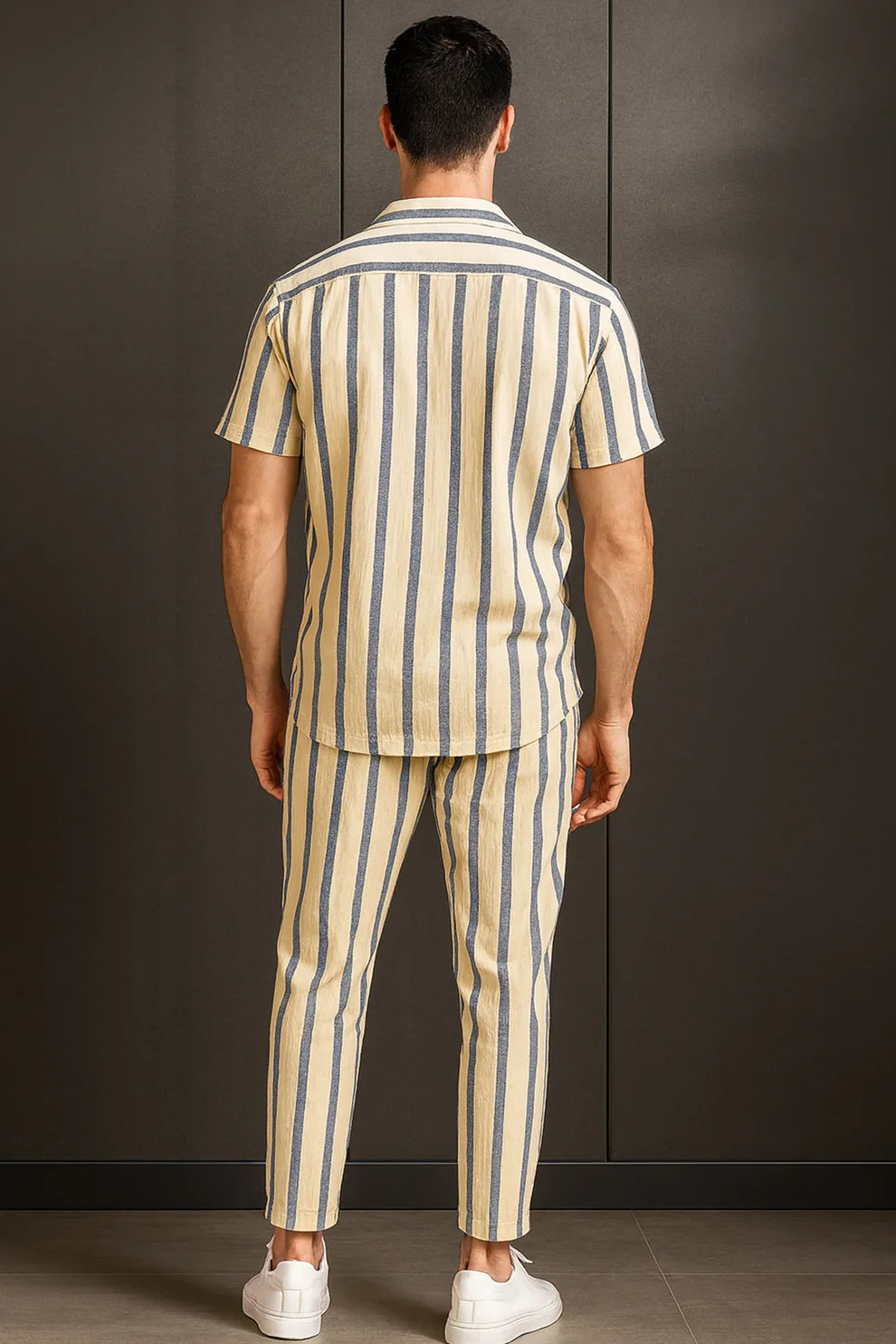 Cream Vertical Stripe Shirt with Matching Joggers – Premium Casual Co-Ord Set