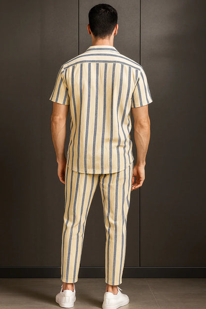 Cream Vertical Stripe Shirt with Matching Joggers – Premium Casual Co-Ord Set