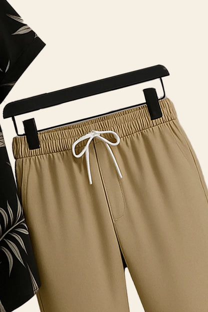 Black Golden Leaf Print Shirt with Mustard Joggers – Premium Casual Co-Ord Outfit Set