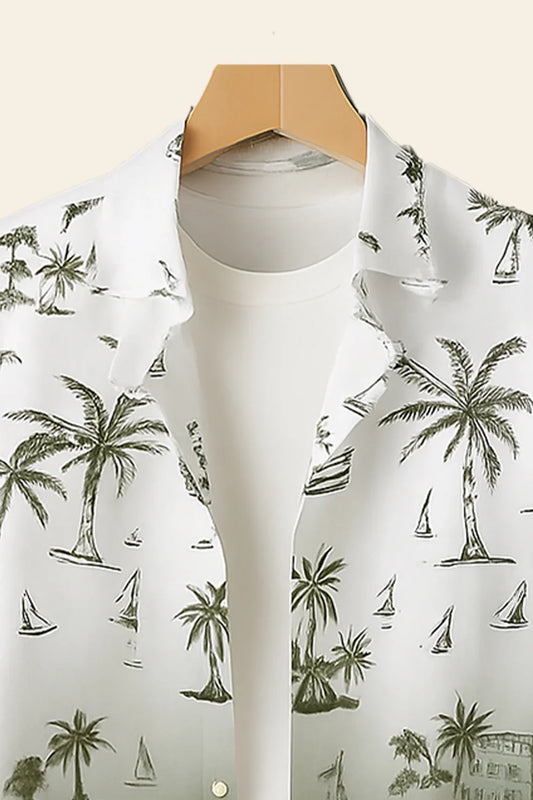 Green Shaded Palm Print Shirt & Olive Jogger Pants Set – Tropical Short Sleeve Co-Ord Outfit