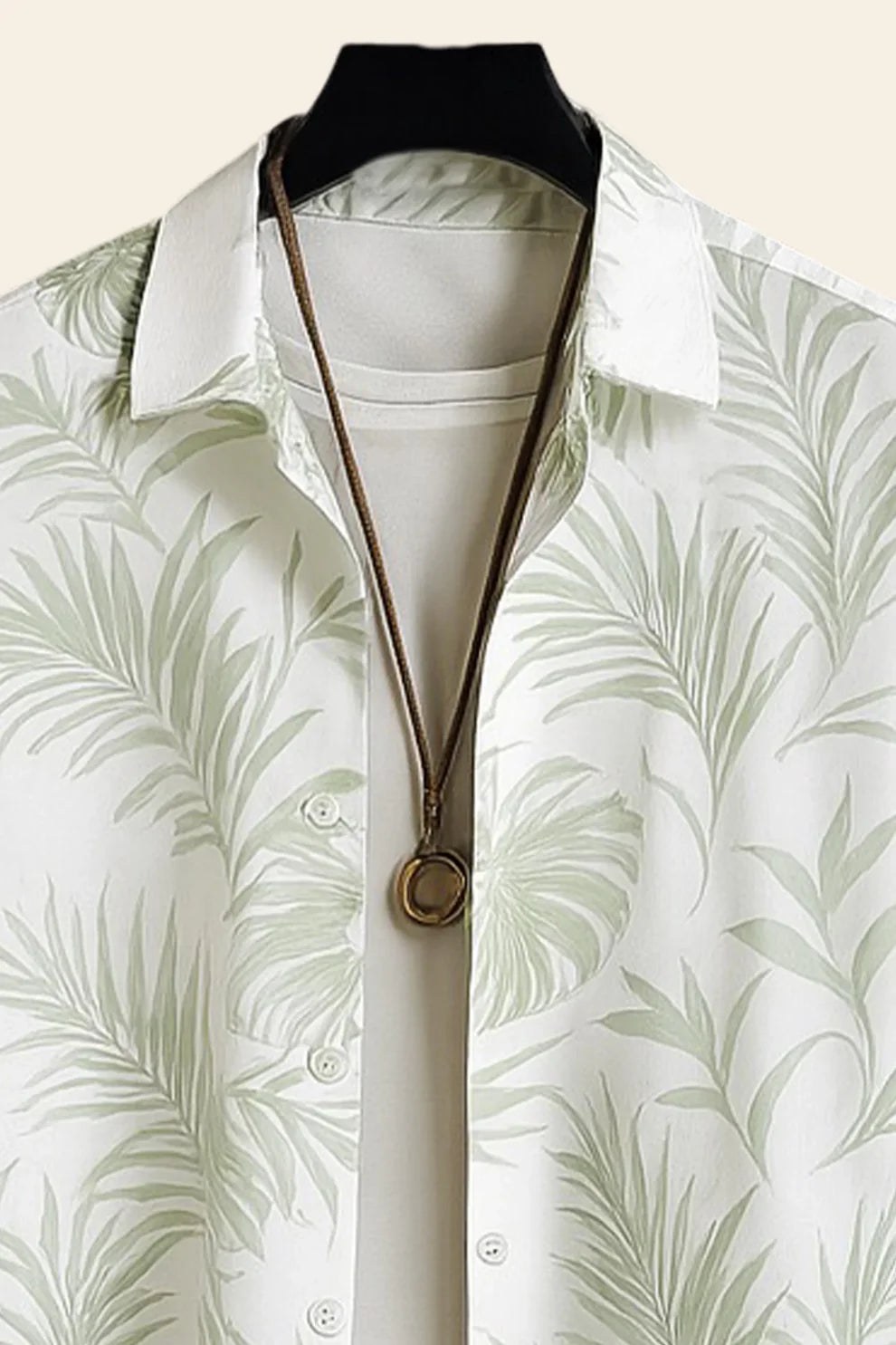 White Leaf Print Shirt with Sage Green Joggers – Premium Casual Co-Ord Outfit