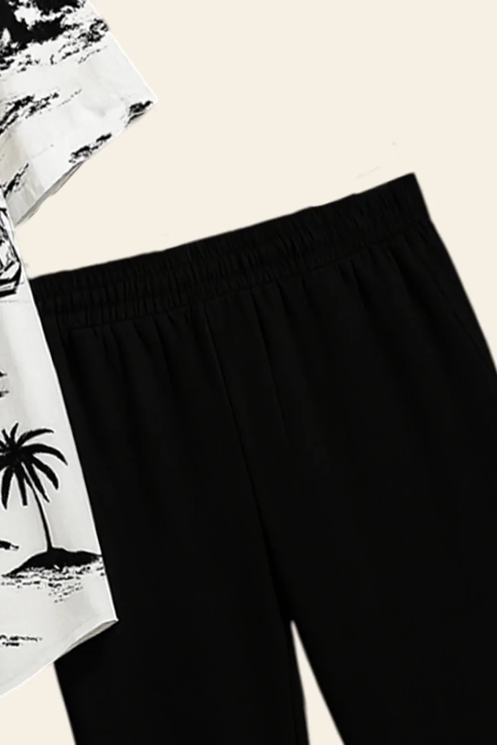 White Beach Print Shirt with Black Joggers – Premium Casual Outfit Set