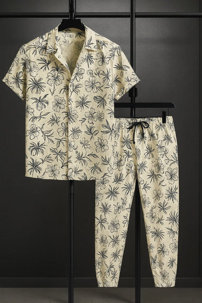 Cream Floral Print Shirt & Matching Pants – Premium Casual Co-Ord Set