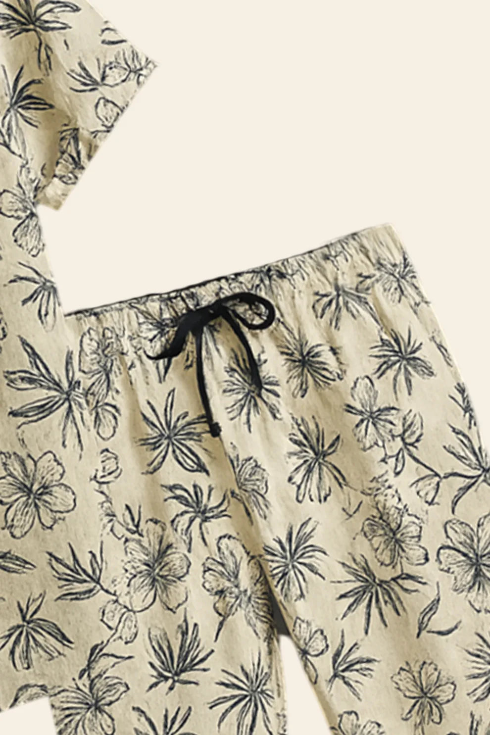 Cream Floral Print Shirt & Matching Pants – Premium Casual Co-Ord Set