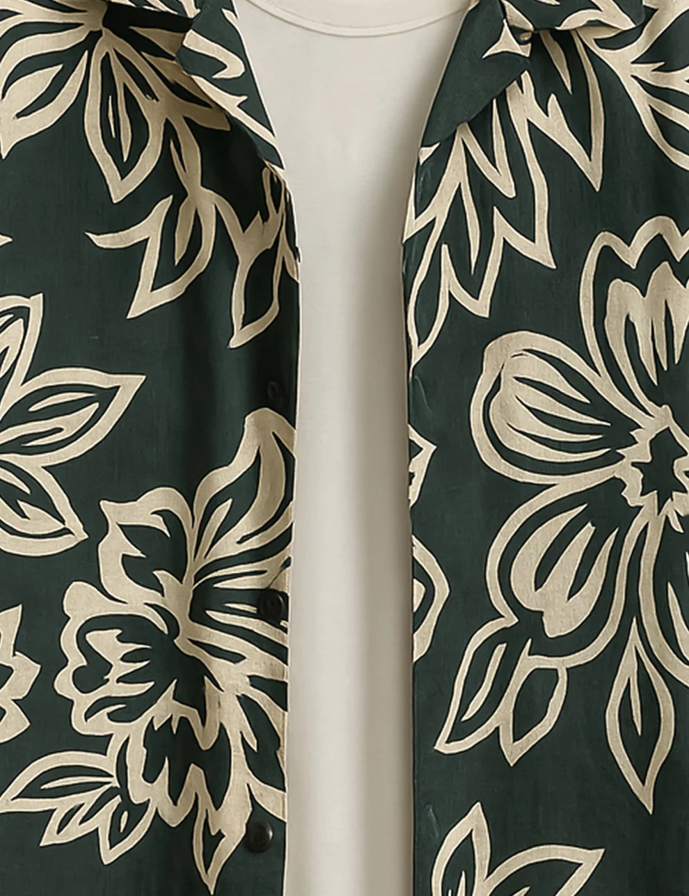 Dark Green Floral Short Sleeve Shirt – Vintage Botanical Button-Down Casual Shirt