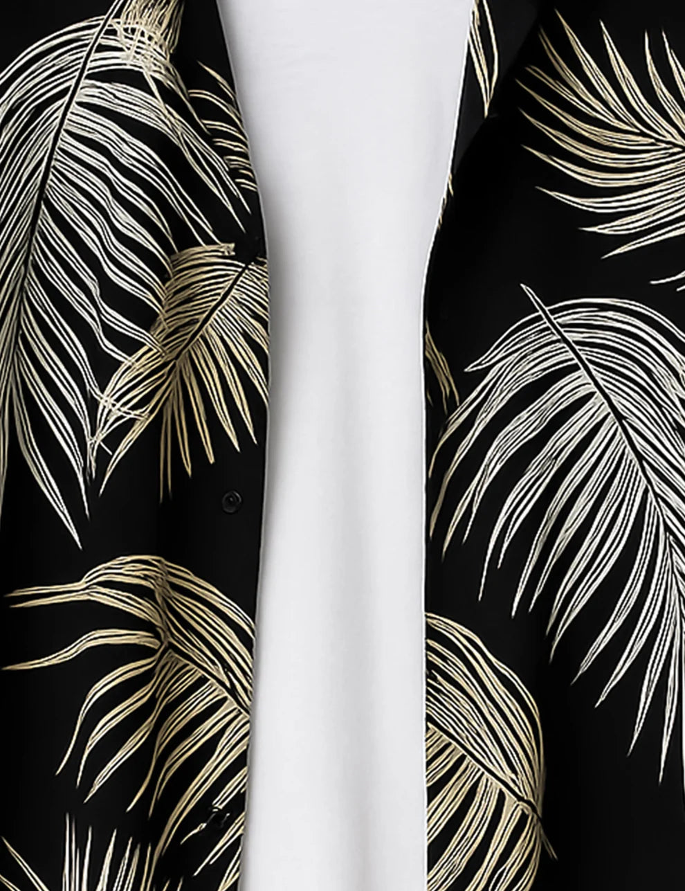 Black Leaf Print Short Sleeve Shirt – Gold Botanical Button-Down Casual Shirt