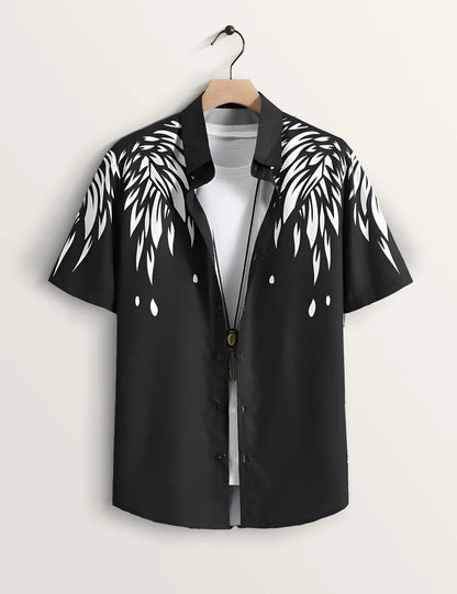 Black Abstract Splash Short Sleeve Shirt – Modern Graphic Button-Down Casual Shirt