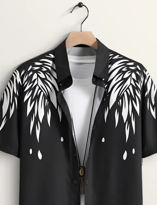 Black Abstract Splash Short Sleeve Shirt – Modern Graphic Button-Down Casual Shirt