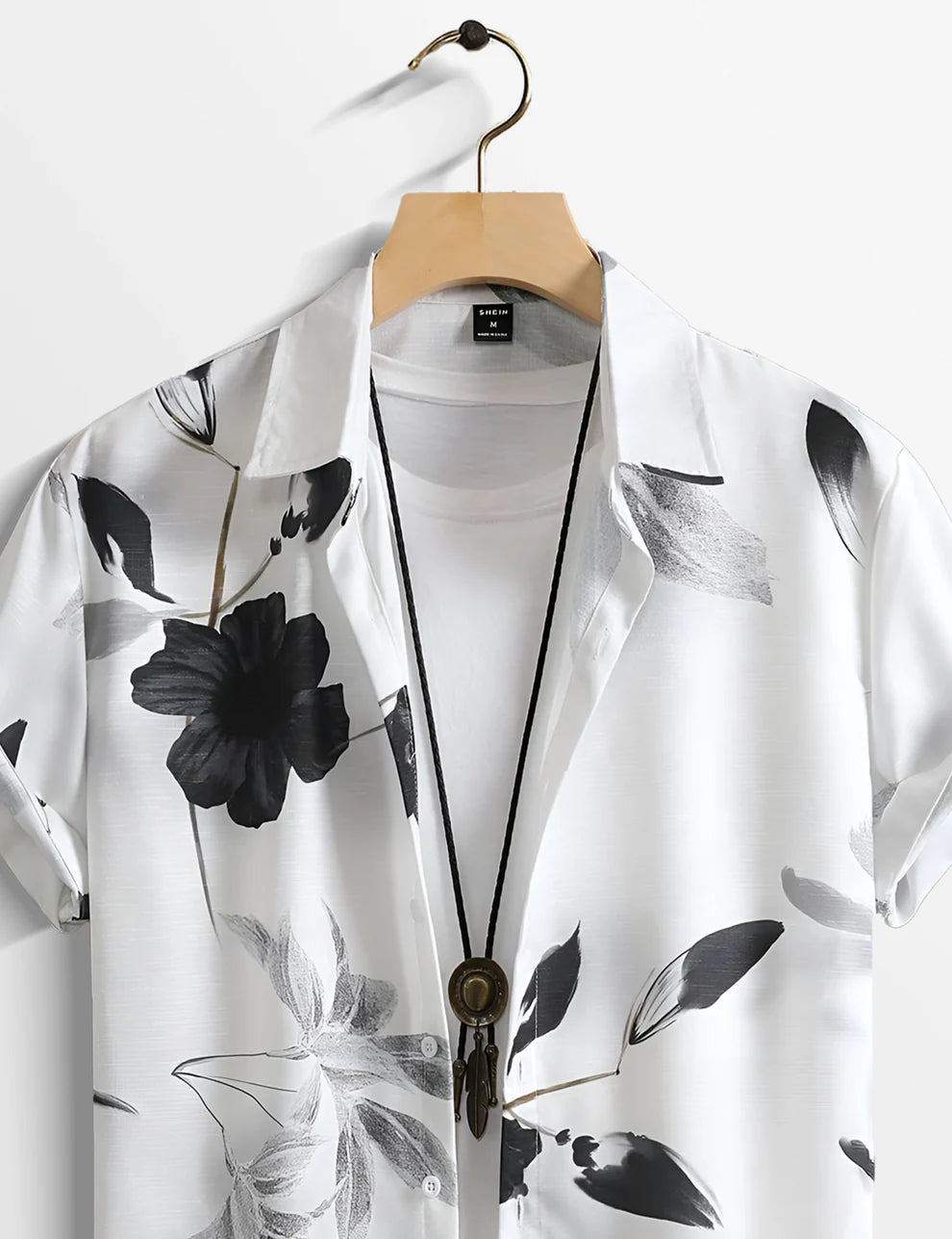 Black & White Floral Short Sleeve Shirt – Minimalist Button-Down Casual Shirt