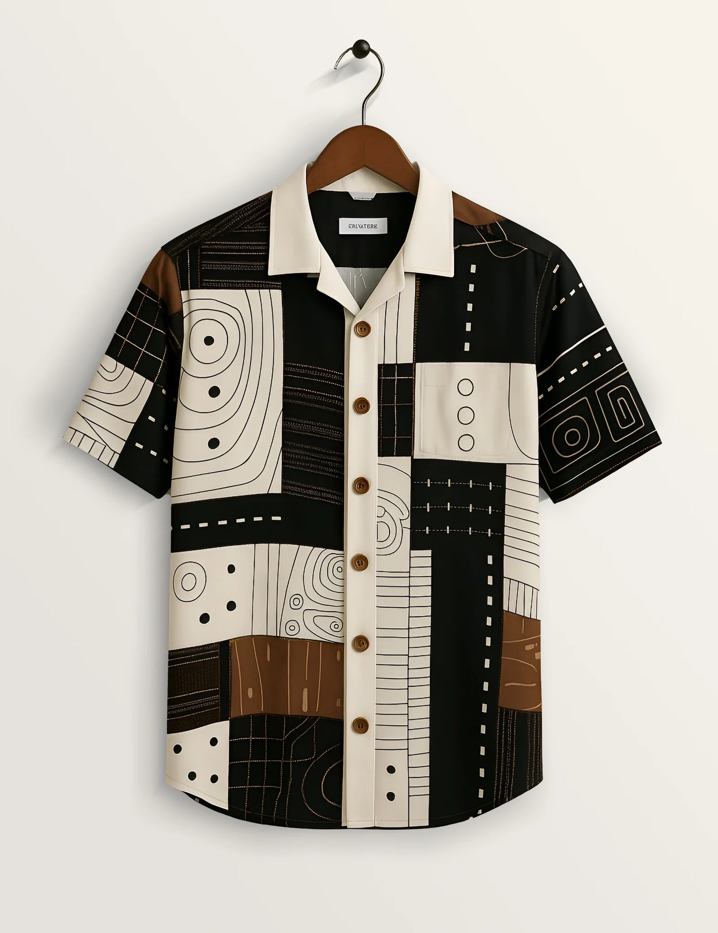 Abstract Patchwork Short Sleeve Button-Down Shirt – Modern Geometric Print Casual Shirt