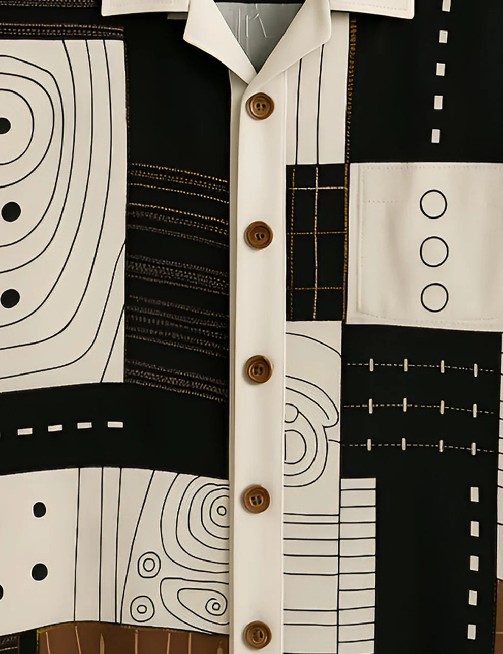 Abstract Patchwork Short Sleeve Button-Down Shirt – Modern Geometric Print Casual Shirt