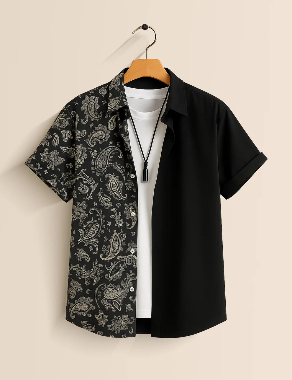 Premium Paisley Patchwork Shirt – Black Designer Casual Wear