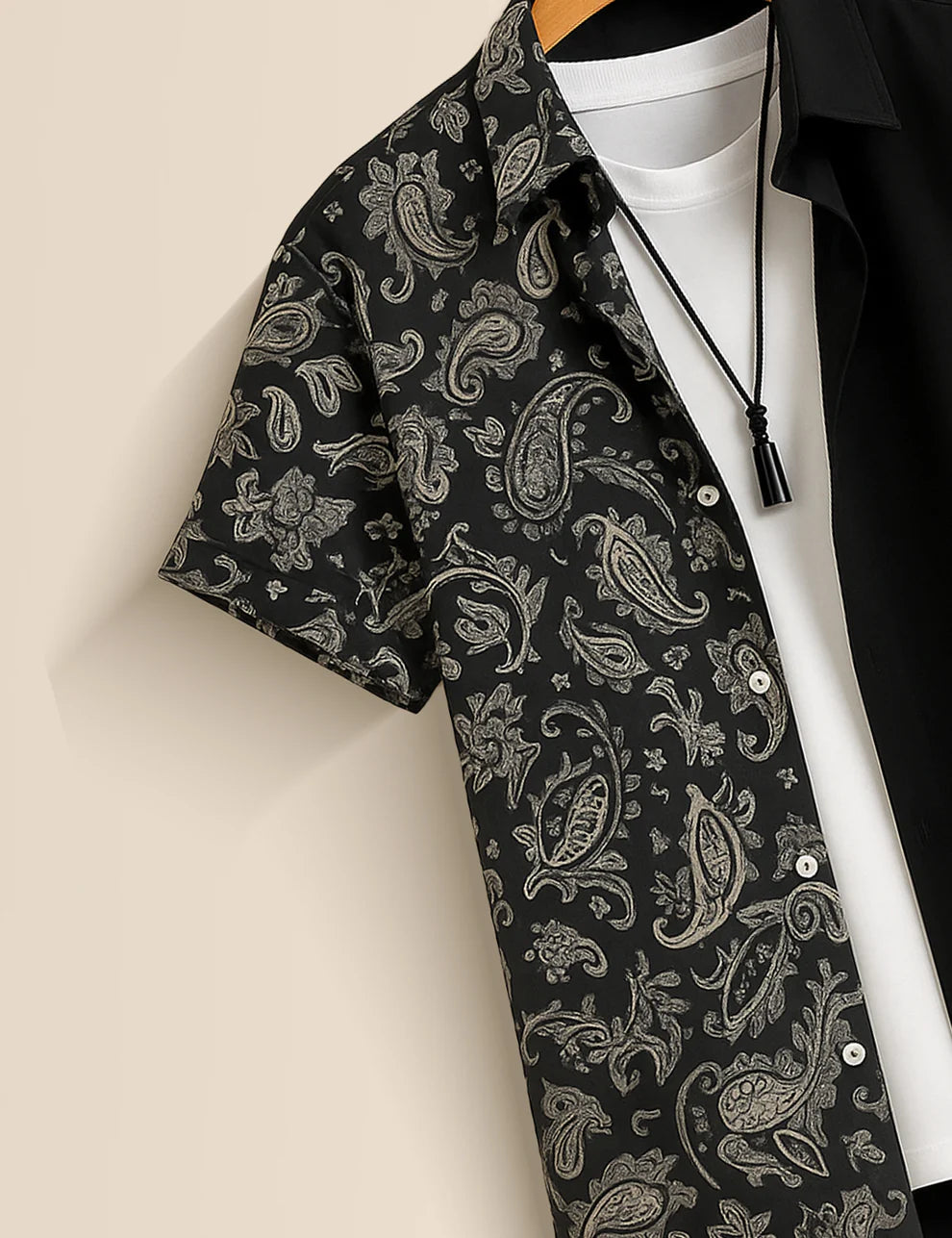 Premium Paisley Patchwork Shirt – Black Designer Casual Wear