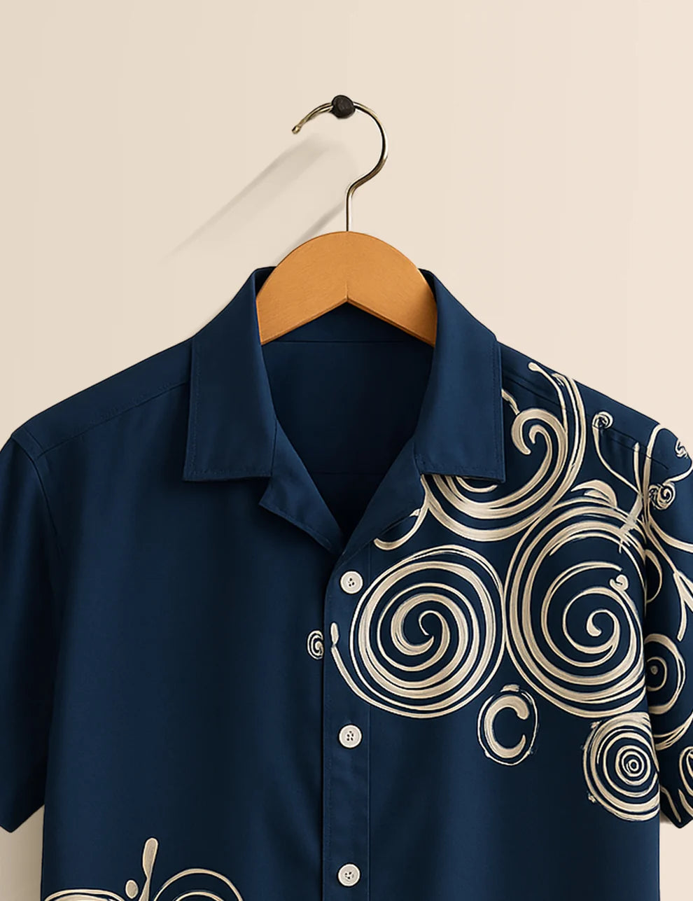 Premium Abstract Swirl Printed Shirt – Navy Blue Designer Casual Wear