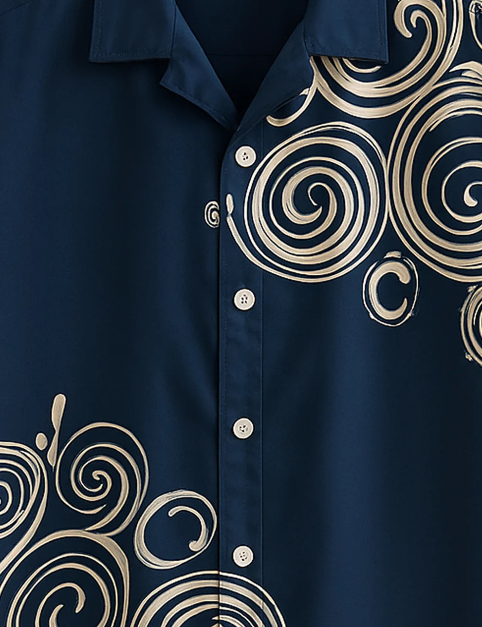 Premium Abstract Swirl Printed Shirt – Navy Blue Designer Casual Wear