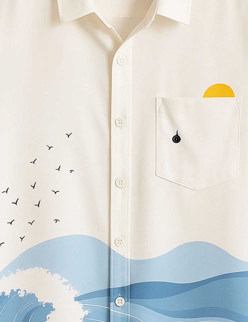 Premium Ocean Wave Printed Shirt – White & Sky Blue Designer Casual Wear