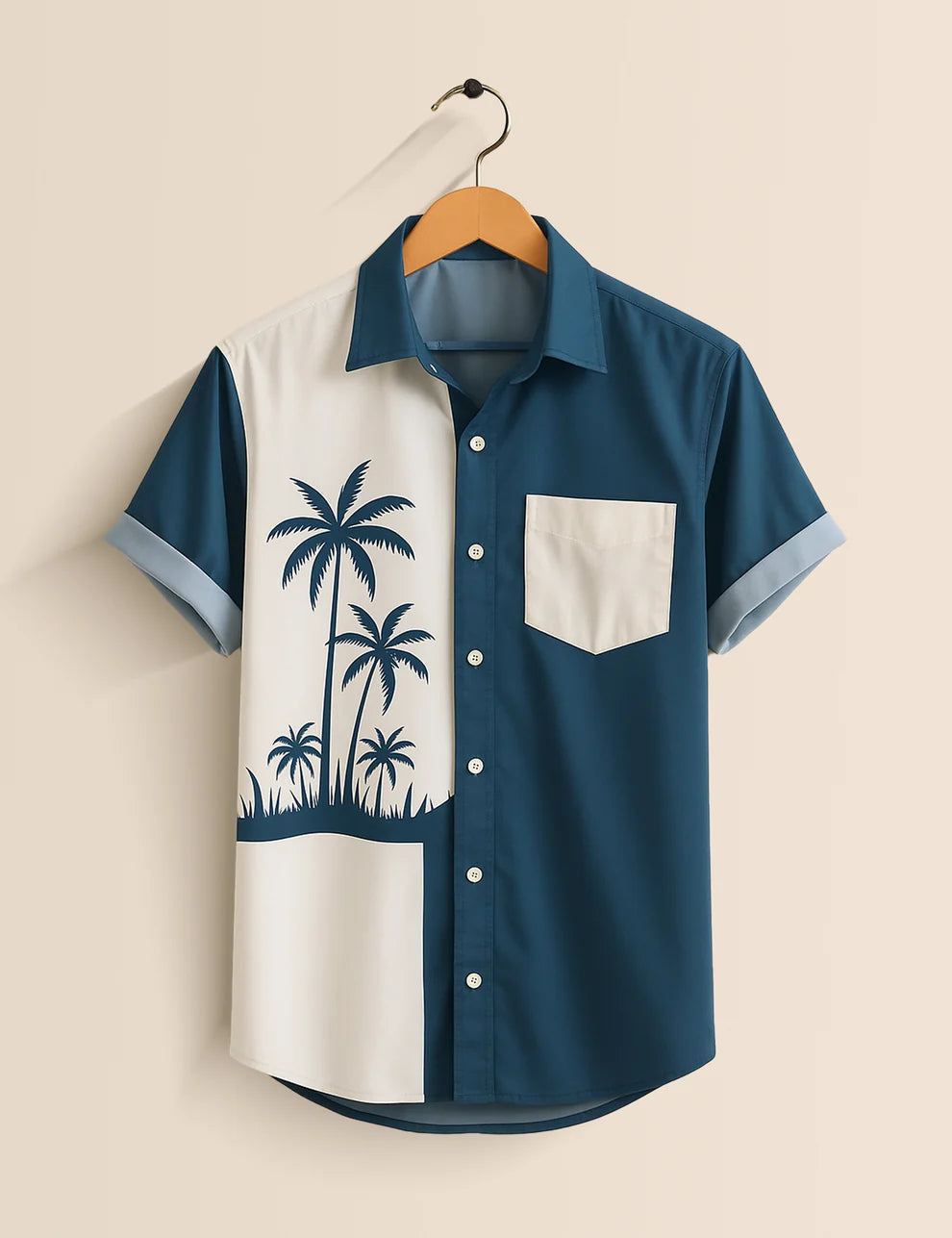 Premium Palm Tree Printed Shirt – Blue & White Designer Casual Wear