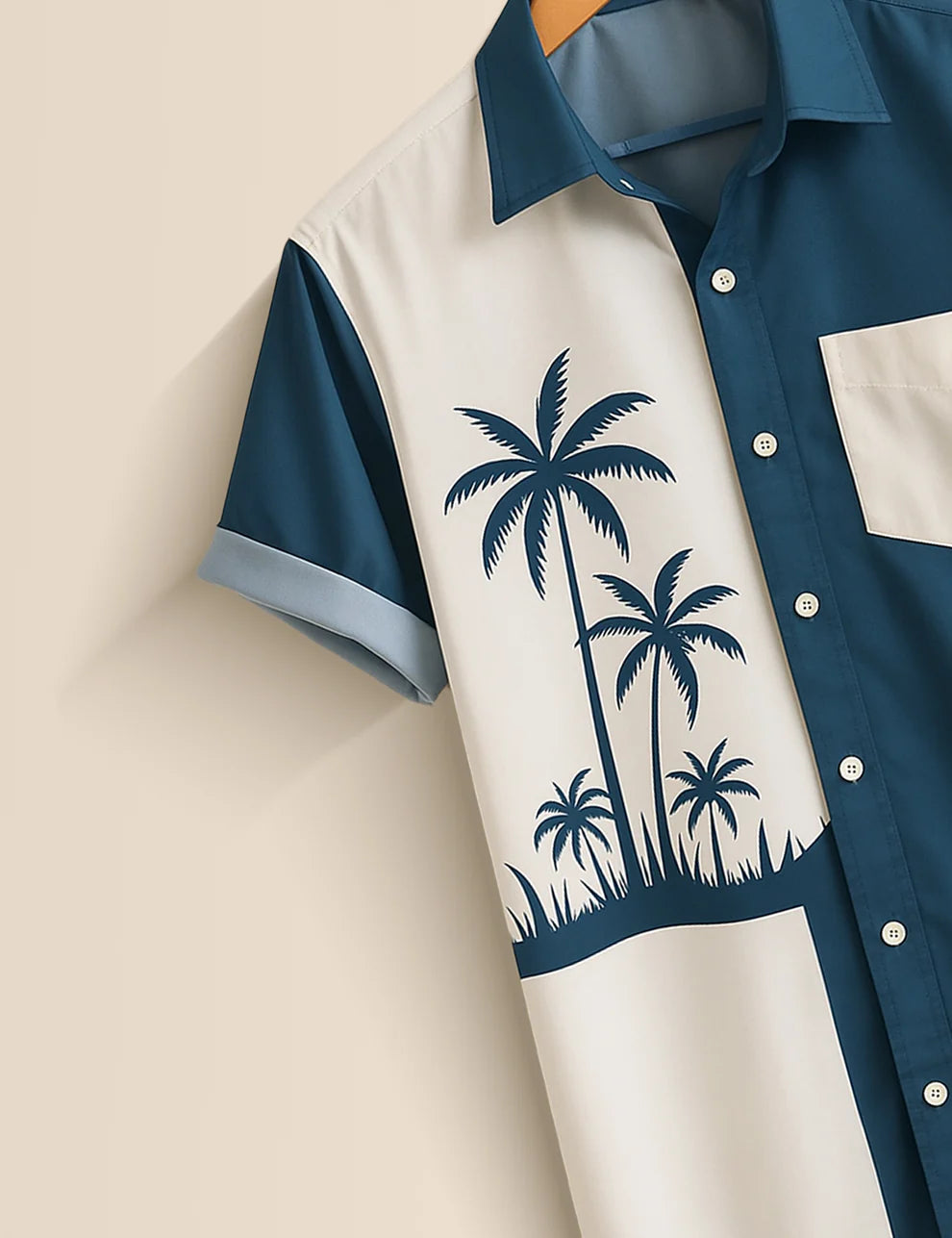 Premium Palm Tree Printed Shirt – Blue & White Designer Casual Wear