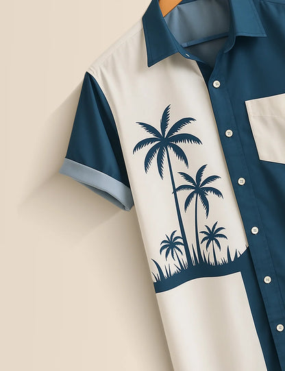 Premium Palm Tree Printed Shirt – Blue & White Designer Casual Wear
