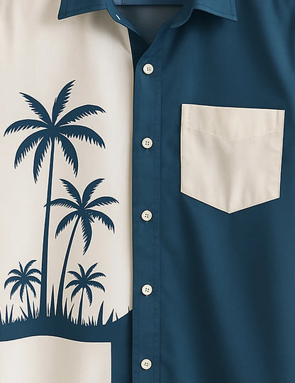 Premium Palm Tree Printed Shirt – Blue & White Designer Casual Wear