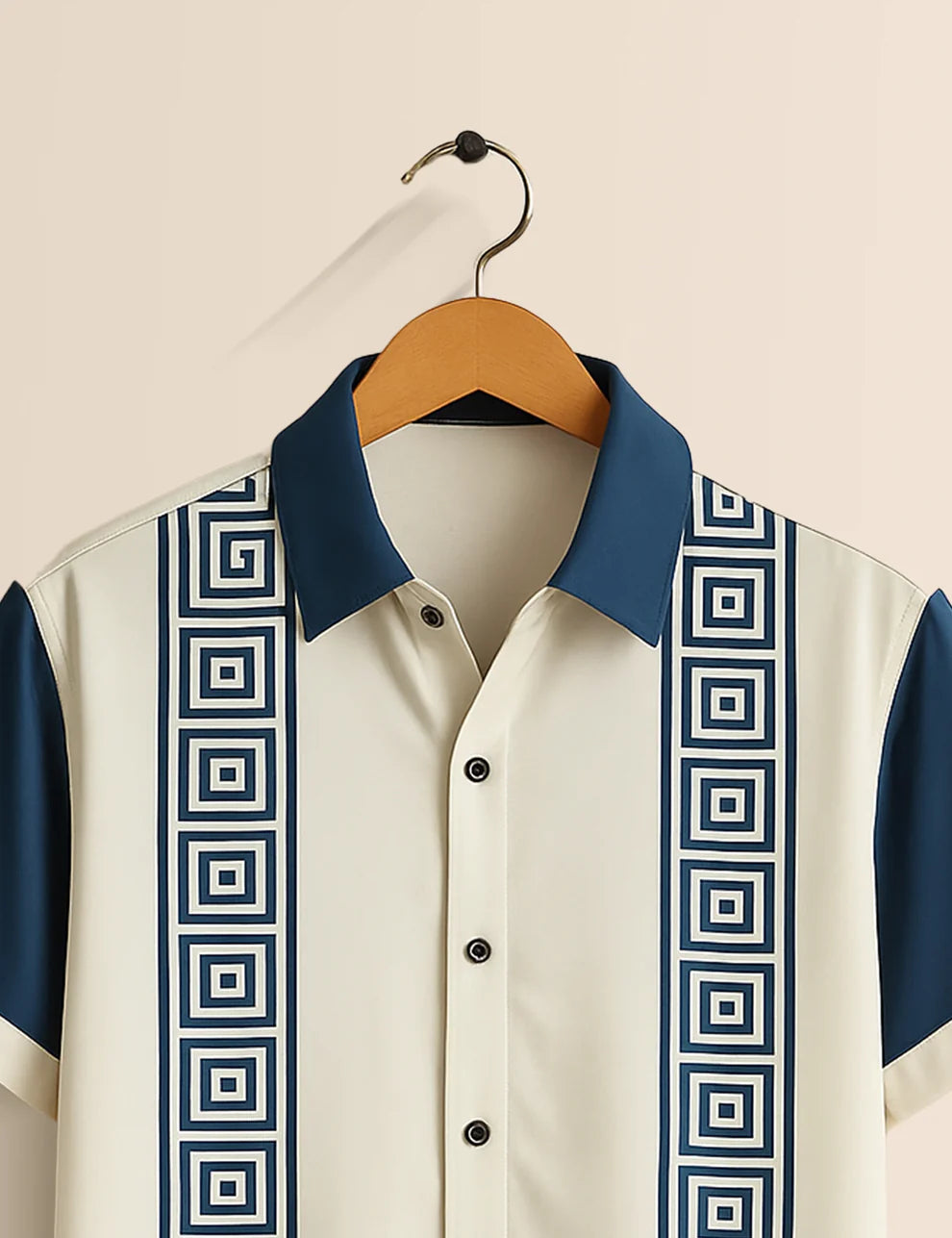 Premium Geometric Stripe Shirt – White & Navy Blue Designer Casual Wear