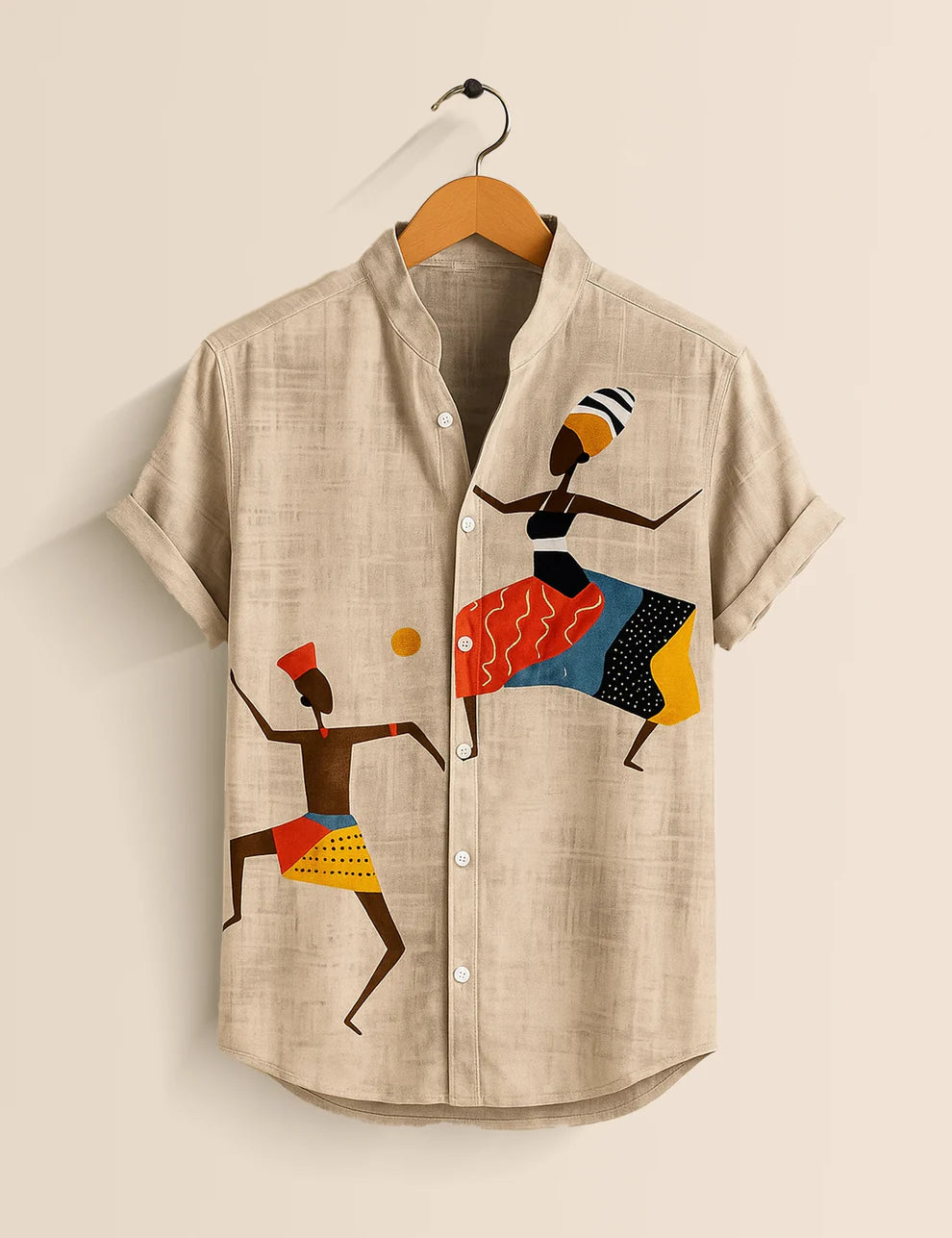 Premium Tribal Art Printed Shirt – Beige Designer Casual Wear