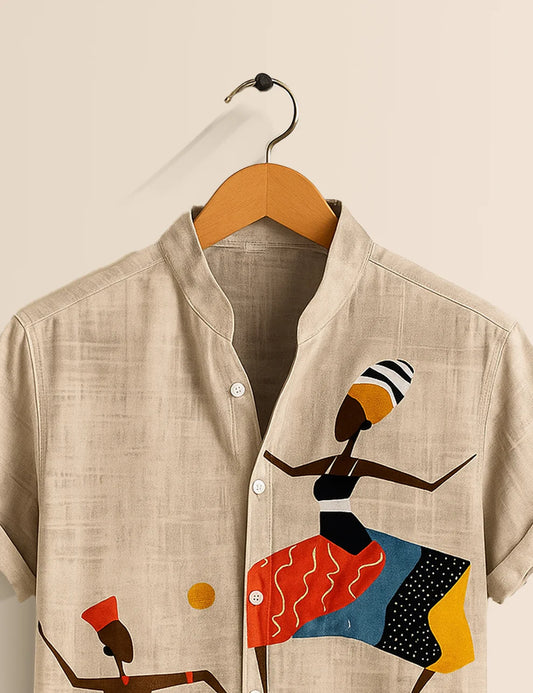 Premium Tribal Art Printed Shirt – Beige Designer Casual Wear
