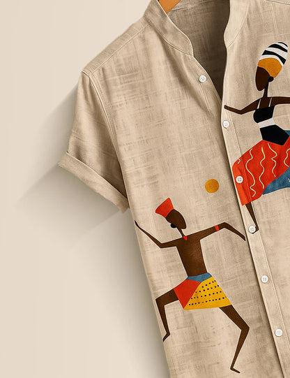 Premium Tribal Art Printed Shirt – Beige Designer Casual Wear