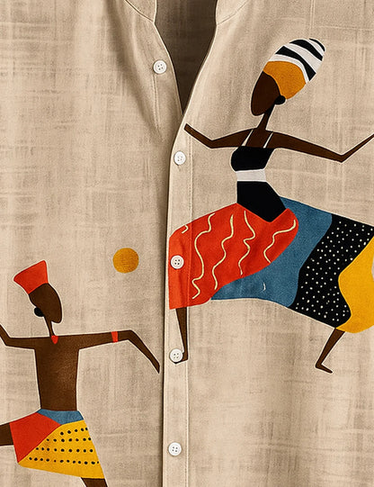 Premium Tribal Art Printed Shirt – Beige Designer Casual Wear