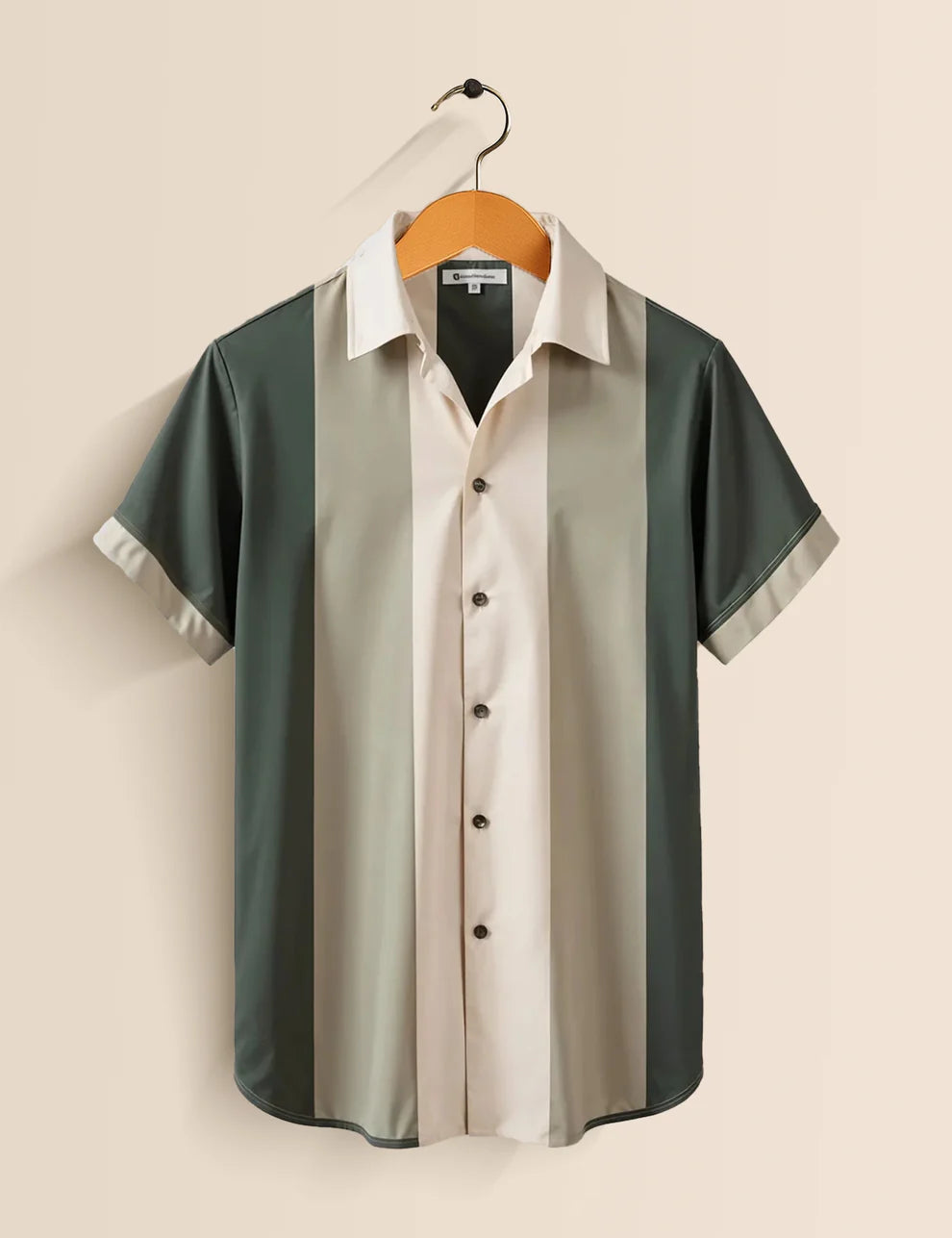 Premium Vertical Stripe Shirt – Cream & Olive Green Designer Casual Wear