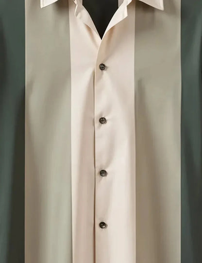 Premium Vertical Stripe Shirt – Cream & Olive Green Designer Casual Wear