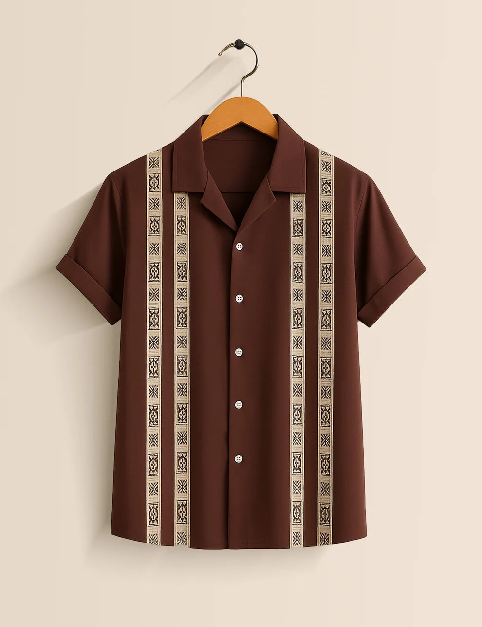 Brown Vertical Striped Short Sleeve Shirt – Classic Retro Button-Down