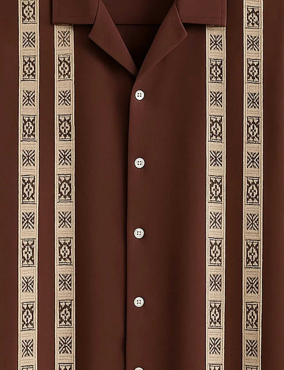 Brown Vertical Striped Short Sleeve Shirt – Classic Retro Button-Down