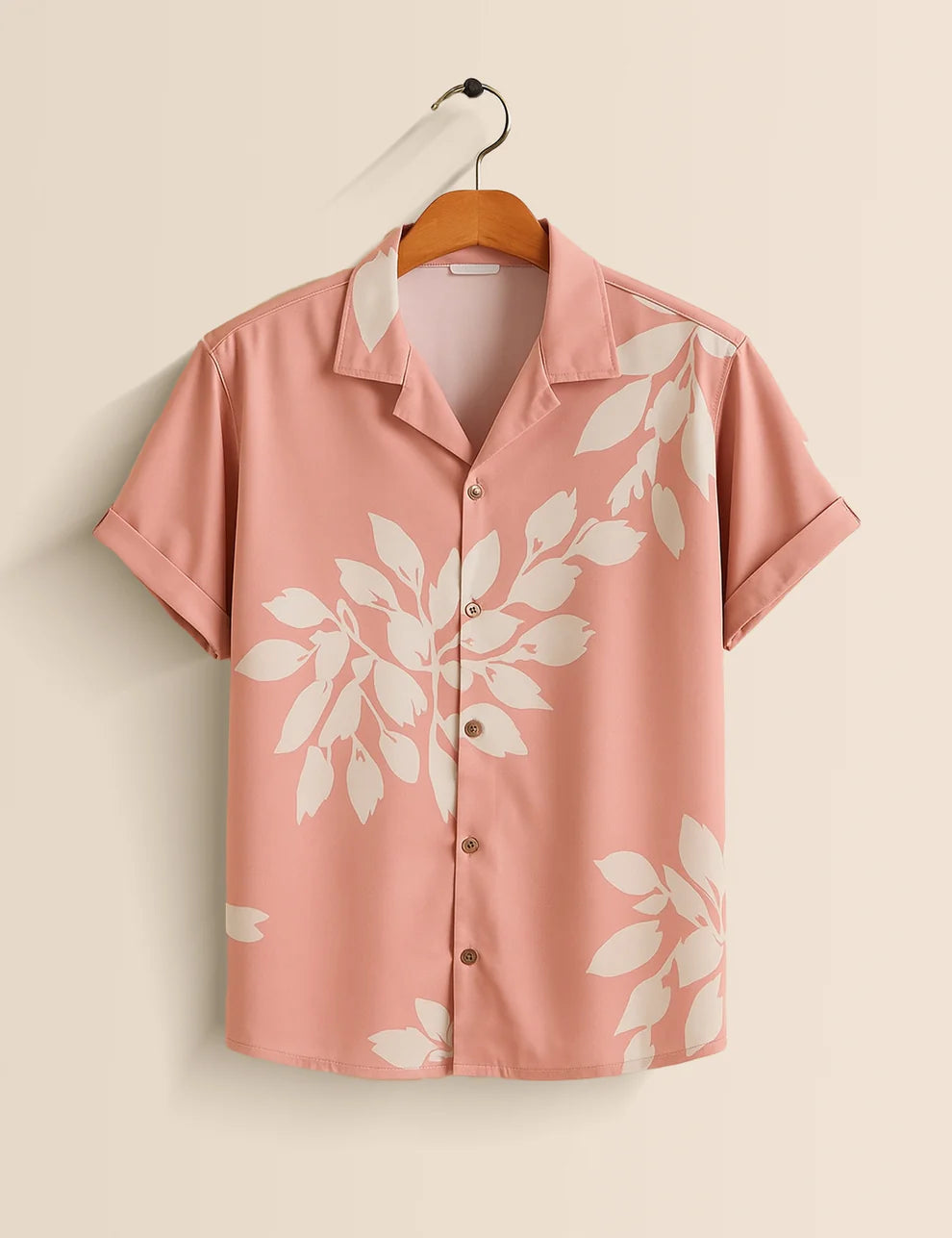 Pink Floral Short Sleeve Shirt – Tropical Leaf Print Button-Down
