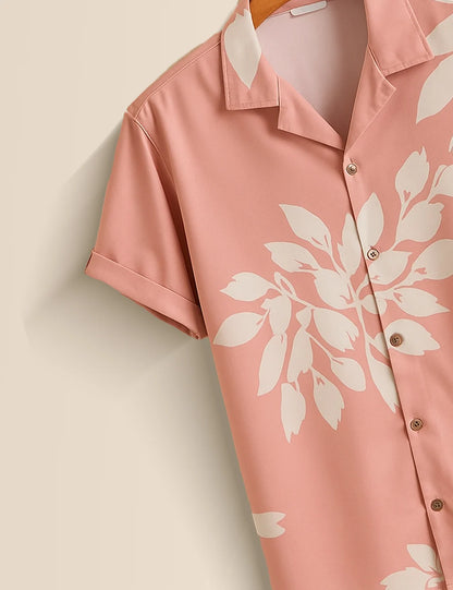 Pink Floral Short Sleeve Shirt – Tropical Leaf Print Button-Down