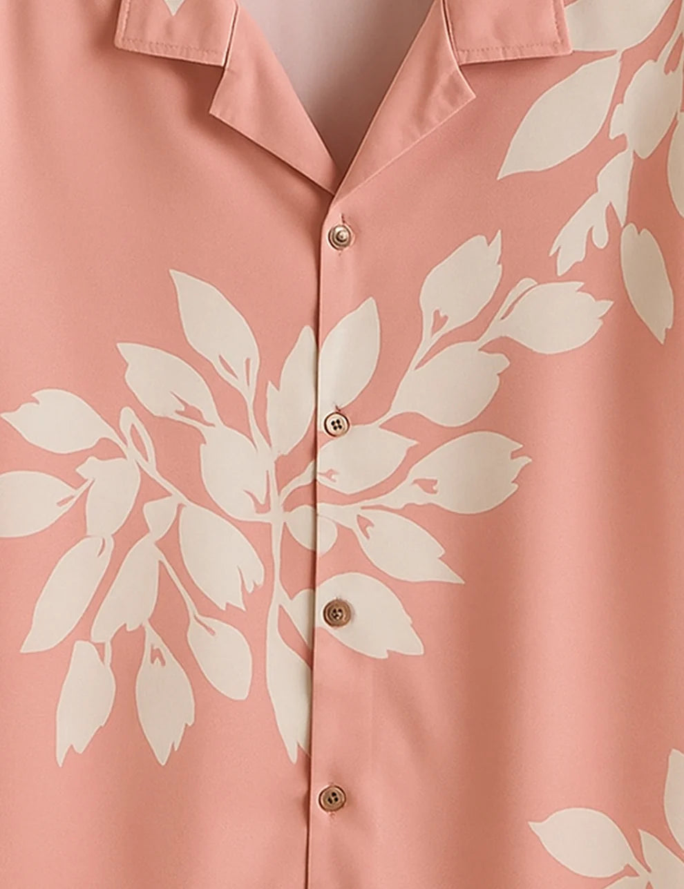 Pink Floral Short Sleeve Shirt – Tropical Leaf Print Button-Down