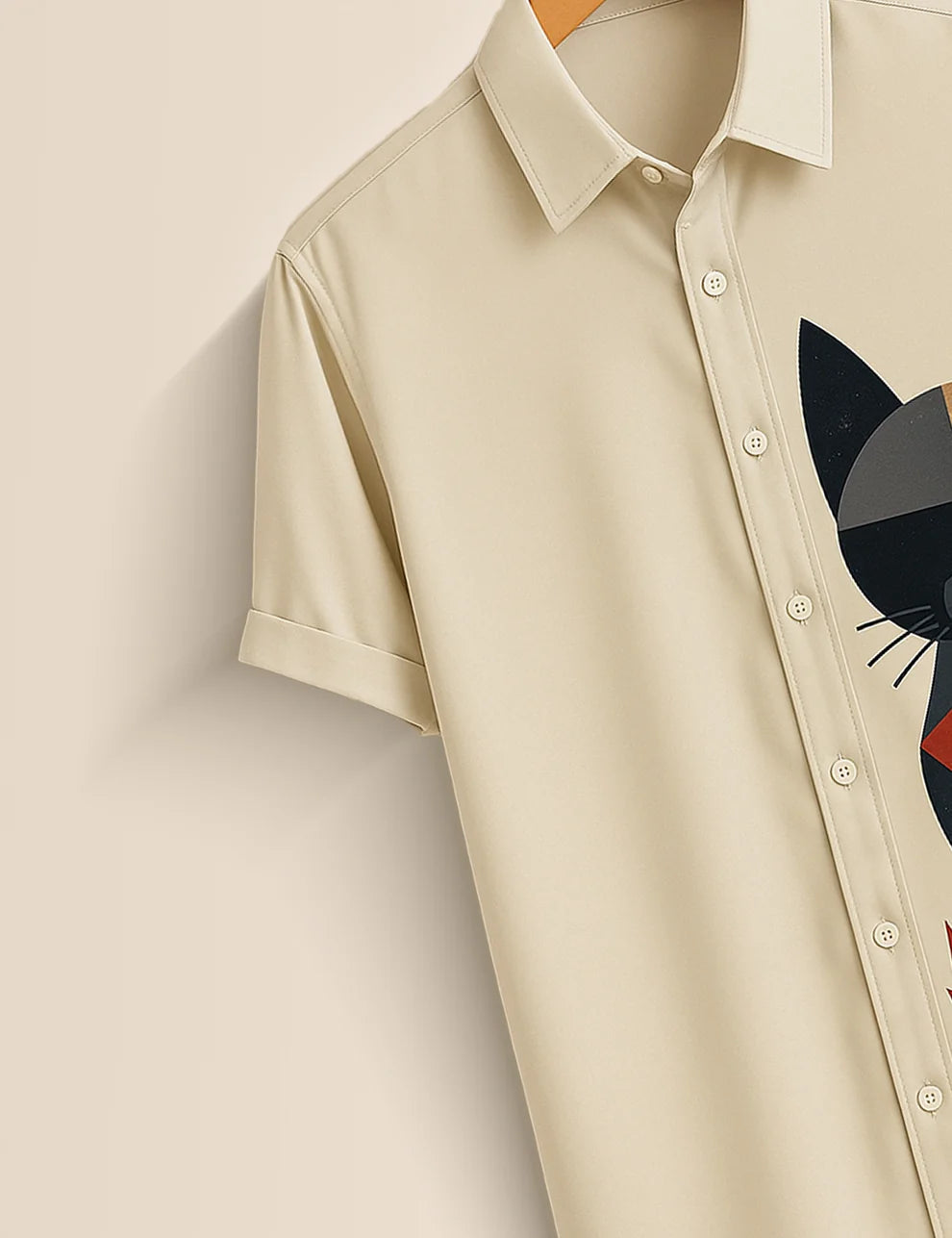 Premium Cat Graphic Printed Shirt – Cream Designer Casual Wear
