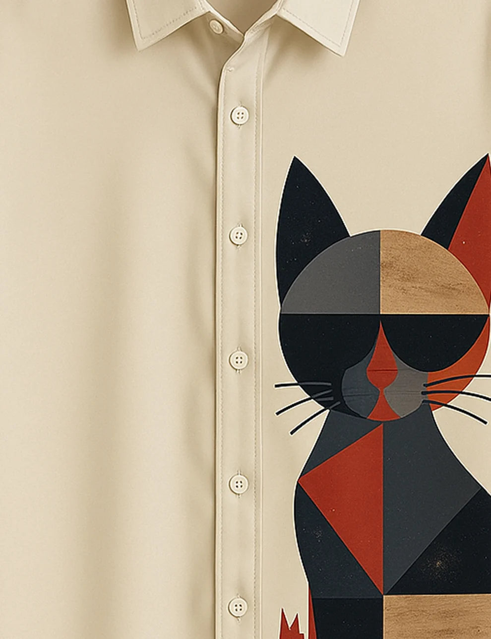 Premium Cat Graphic Printed Shirt – Cream Designer Casual Wear
