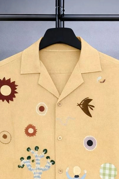 Cream Art Print Shirt with Cream Joggers – Premium Casual Co-Ord Set