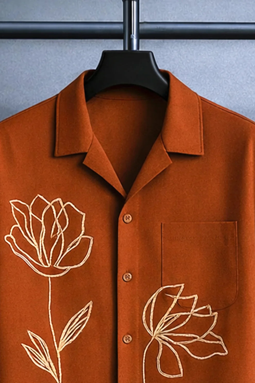 Rust Brown Floral Embroidered Shirt with Matching Pants – Premium Co-Ord Set