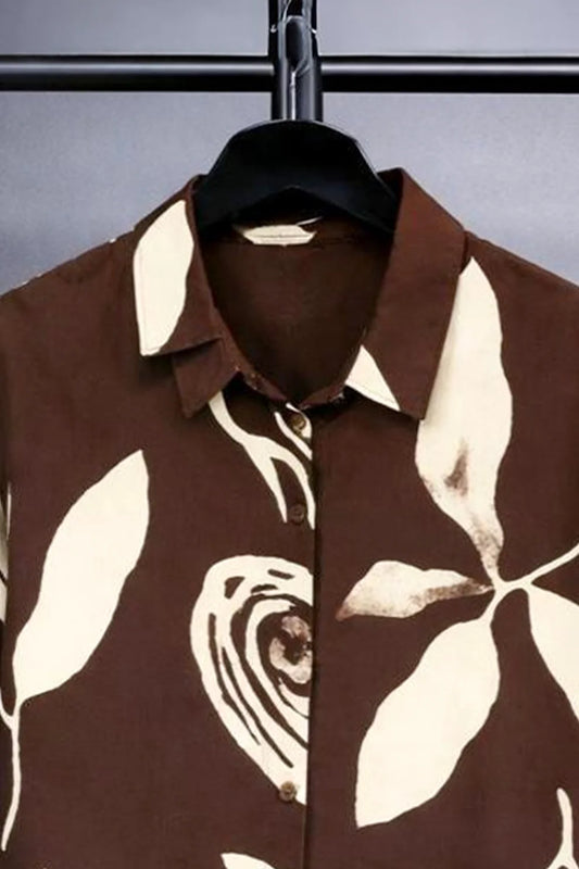 Brown Abstract Print Shirt with Cream Joggers – Premium Casual Co-Ord Set