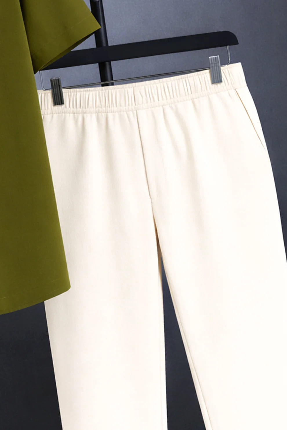 Olive Green Minimal Print Shirt with Cream Joggers – Premium Casual Co-Ord Set